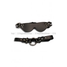 Маска + кляпрамка  Eye mask & ring gag кожаная черная